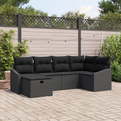 6 Piece Garden Sofa Set with Cushions Black Poly Rattan