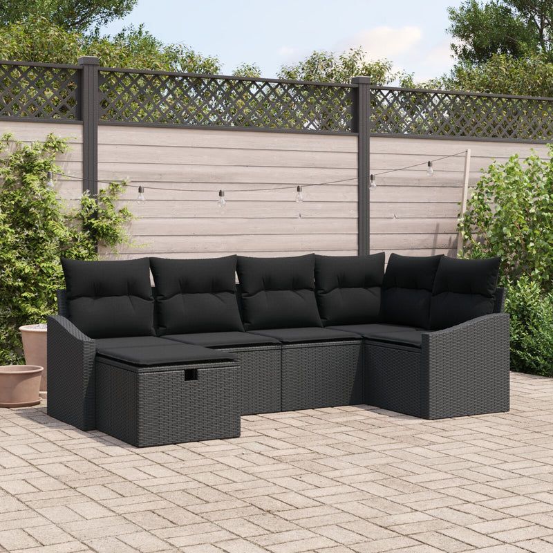 6 Piece Garden Sofa Set with Cushions Black Poly Rattan