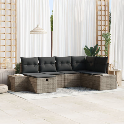 6 Piece Garden Sofa Set with Cushions Grey Poly Rattan
