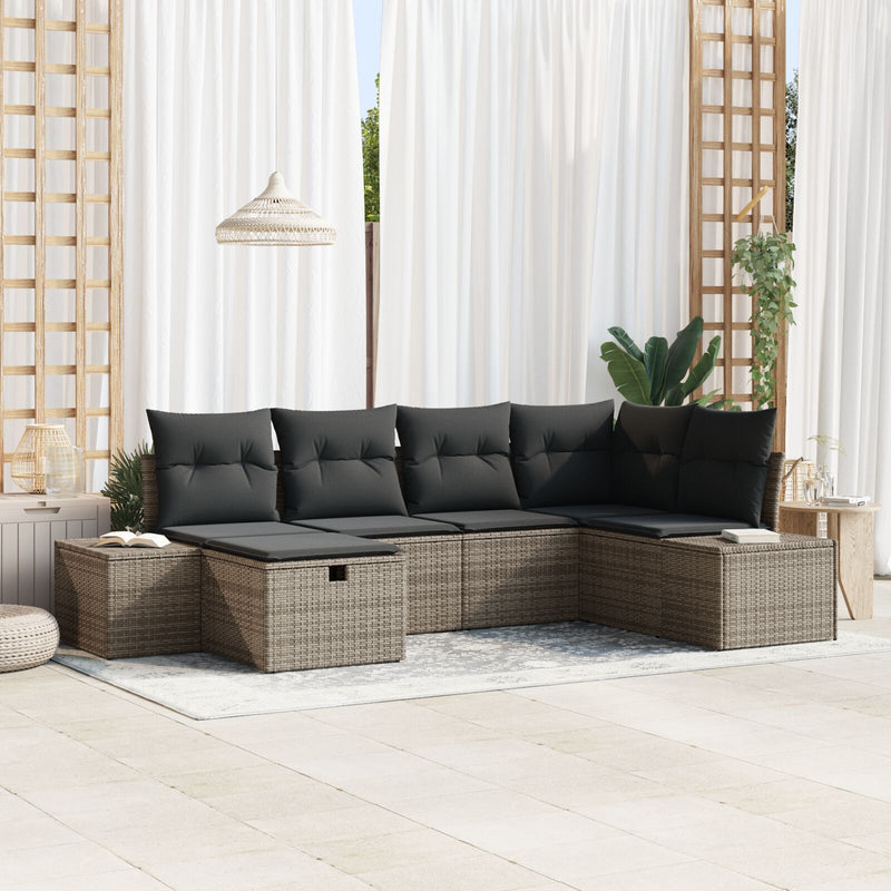 6 Piece Garden Sofa Set with Cushions Grey Poly Rattan