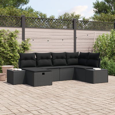 6 Piece Garden Sofa Set with Cushions Black Poly Rattan