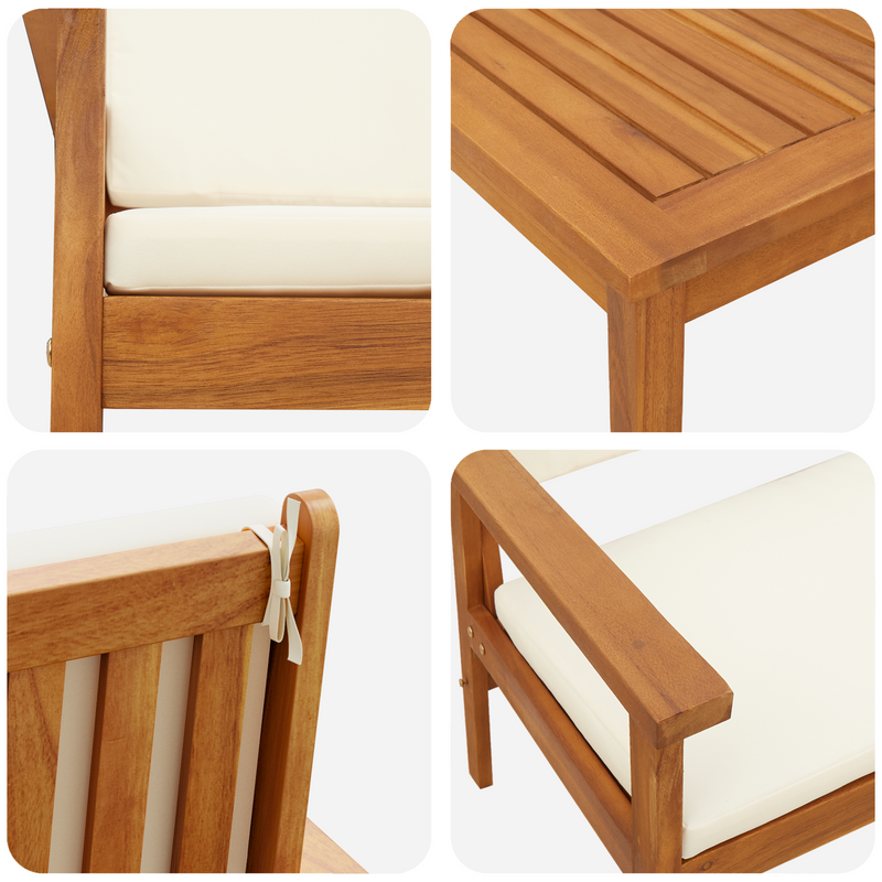 3 Piece Garden Sofa Set with Cushions Solid Wood Acacia