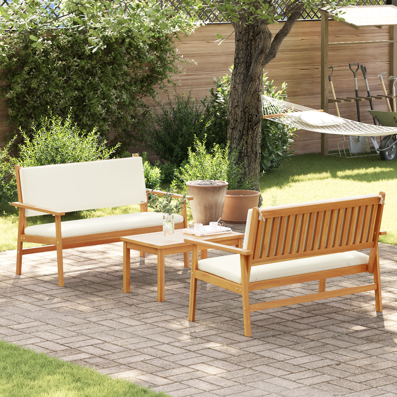 3 Piece Garden Sofa Set with Cushions Solid Wood Acacia