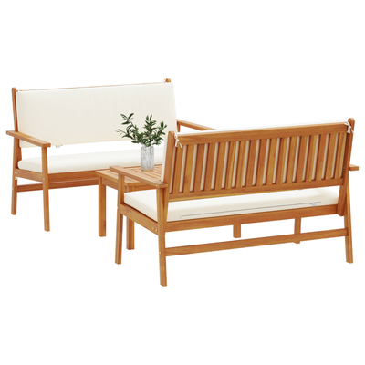 3 Piece Garden Sofa Set with Cushions Solid Wood Acacia