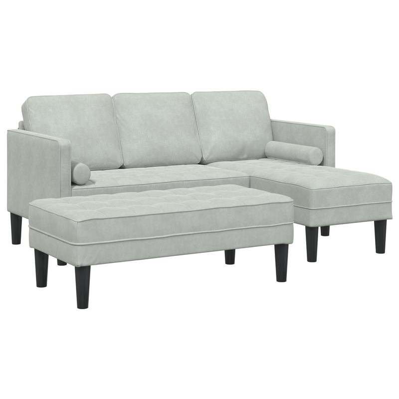 Garden Sofa with Bench and Cushions L-Shaped Light Grey Velvet, vidaXL 3-Seater Sofa with Chaise L-shaped Light Grey 160 cm Velvet, vidaXL Bench Light Grey 113 cm Velvet