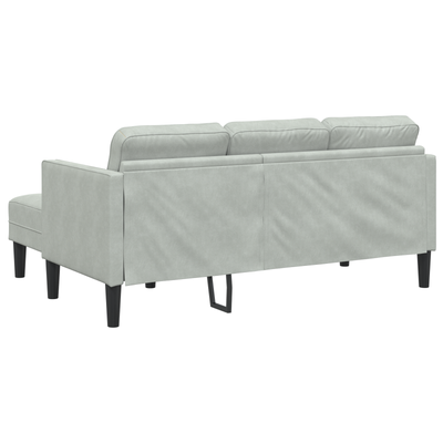 Garden Sofa with Bench and Cushions L-Shaped Light Grey Velvet, vidaXL 3-Seater Sofa with Chaise L-shaped Light Grey 160 cm Velvet, vidaXL Bench Light Grey 113 cm Velvet