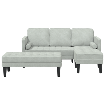 Garden Sofa with Bench and Cushions L-Shaped Light Grey Velvet, vidaXL 3-Seater Sofa with Chaise L-shaped Light Grey 160 cm Velvet, vidaXL Bench Light Grey 113 cm Velvet