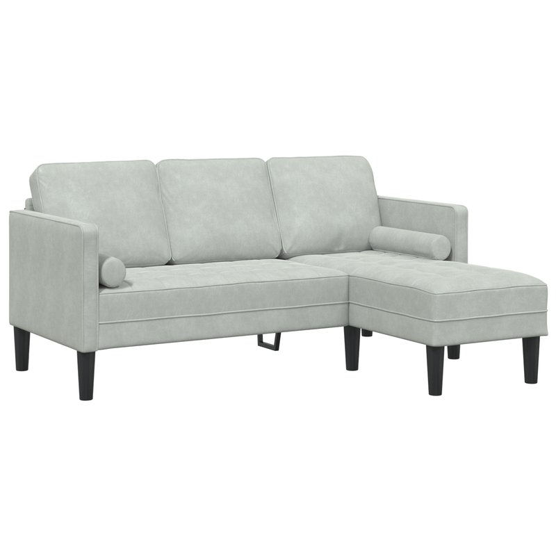 Garden Sofa with Bench and Cushions L-Shaped Light Grey Velvet, vidaXL 3-Seater Sofa with Chaise L-shaped Light Grey 160 cm Velvet, vidaXL Bench Light Grey 113 cm Velvet
