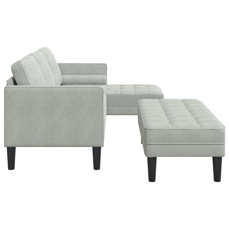 Garden Sofa with Bench and Cushions L-Shaped Light Grey Velvet, vidaXL 3-Seater Sofa with Chaise L-shaped Light Grey 160 cm Velvet, vidaXL Bench Light Grey 113 cm Velvet