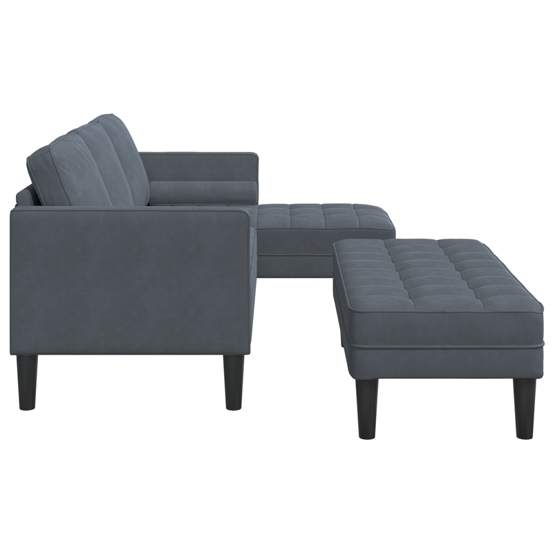 Garden Sofa with Bench and Cushions L-Shaped Dark Grey Velvet, vidaXL 3-Seater Sofa with Chaise L-shaped Dark Grey 160 cm Velvet, vidaXL Bench Dark Grey 113 cm Velvet