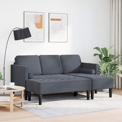 Garden Sofa with Bench and Cushions L-Shaped Dark Grey Velvet, vidaXL 3-Seater Sofa with Chaise L-shaped Dark Grey 160 cm Velvet, vidaXL Bench Dark Grey 113 cm Velvet