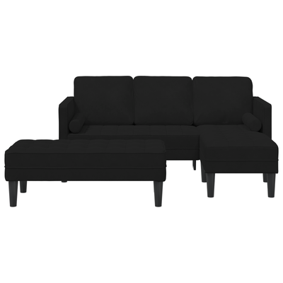 Garden Sofa with Bench and Cushions L-Shaped Black Velvet, vidaXL 3-Seater Sofa with Chaise L-shaped Black 160 cm Velvet, vidaXL Bench Black 113x57x39 cm Velvet