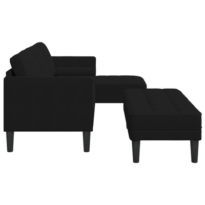 Garden Sofa with Bench and Cushions L-Shaped Black Velvet, vidaXL 3-Seater Sofa with Chaise L-shaped Black 160 cm Velvet, vidaXL Bench Black 113x57x39 cm Velvet