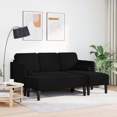 Garden Sofa with Bench and Cushions L-Shaped Black Velvet, vidaXL 3-Seater Sofa with Chaise L-shaped Black 160 cm Velvet, vidaXL Bench Black 113x57x39 cm Velvet