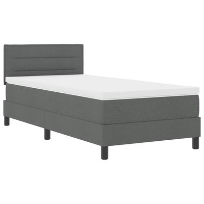 Box Spring Bed with Mattress Dark Grey King Single Fabric, vidaXL Headboard Lines Design Dark Grey 100 cm Fabric