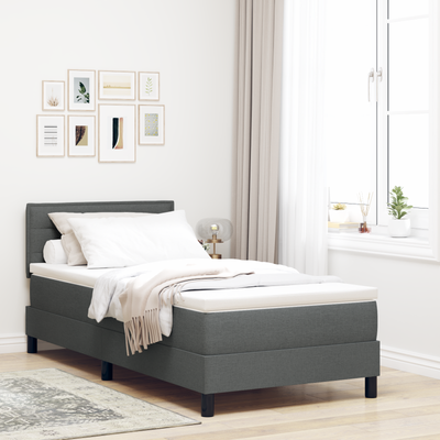 Box Spring Bed with Mattress Dark Grey King Single Fabric, vidaXL Headboard Lines Design Dark Grey 100 cm Fabric
