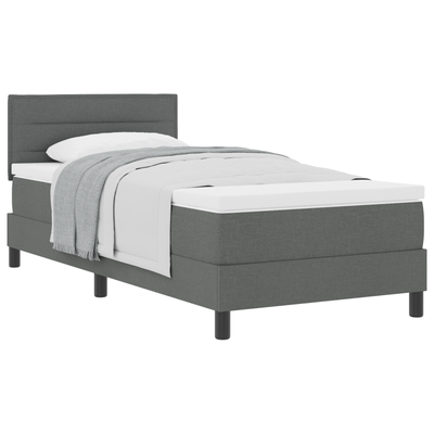 Box Spring Bed with Mattress Dark Grey King Single Fabric, vidaXL Headboard Lines Design Dark Grey 100 cm Fabric