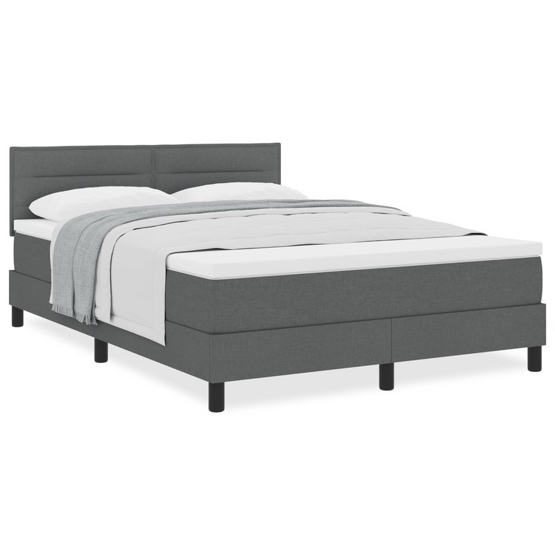 Box Spring Bed with Mattress Dark Grey Queen Fabric, vidaXL Headboard Lines Design Dark Grey 160 cm Fabric