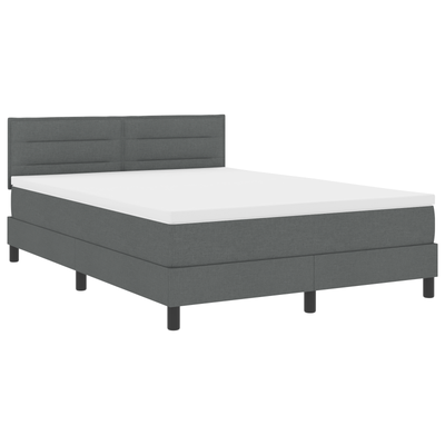 Box Spring Bed with Mattress Dark Grey Queen Fabric, vidaXL Headboard Lines Design Dark Grey 160 cm Fabric