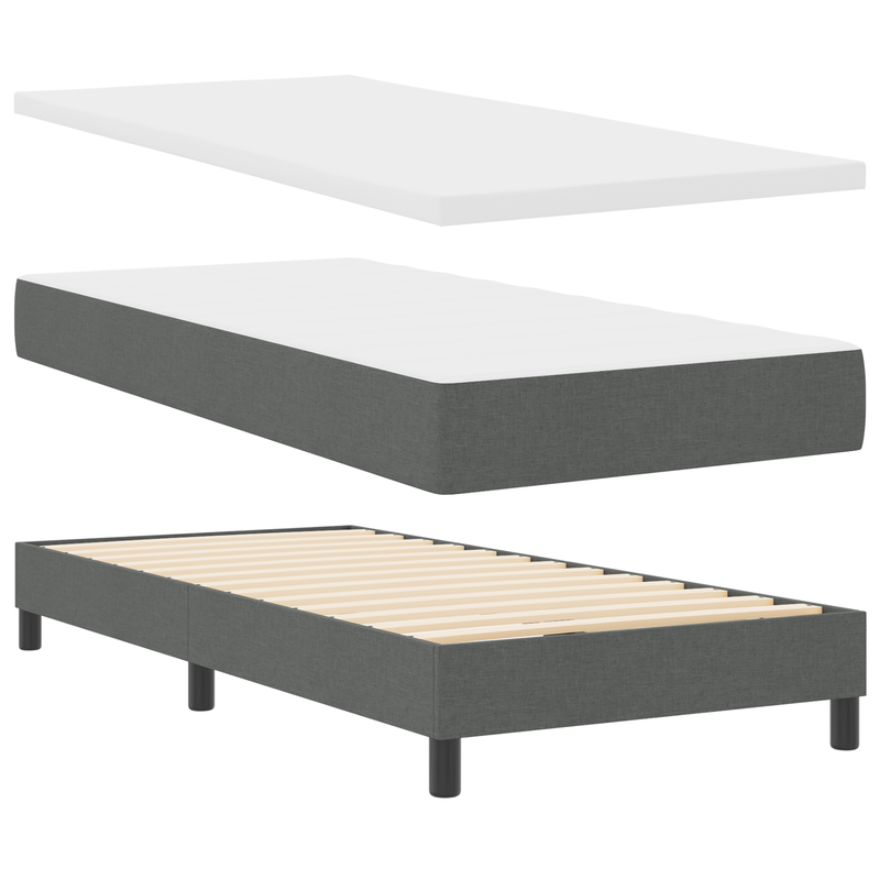 Box Spring Bed with Mattress Dark Grey King Single Fabric, vidaXL Headboard Button Tufted Dark Grey 100 cm Fabric