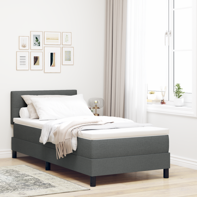 Box Spring Bed with Mattress Dark Grey King Single Fabric, vidaXL Headboard Button Tufted Dark Grey 100 cm Fabric