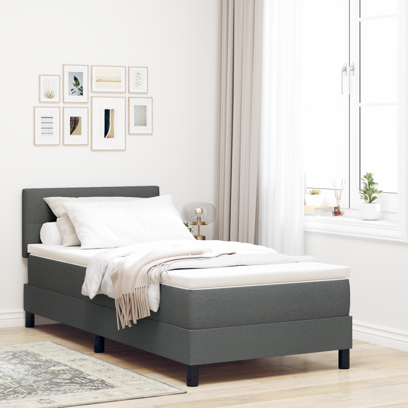 Box Spring Bed with Mattress Dark Grey King Single Fabric, vidaXL Headboard Button Tufted Dark Grey 100 cm Fabric
