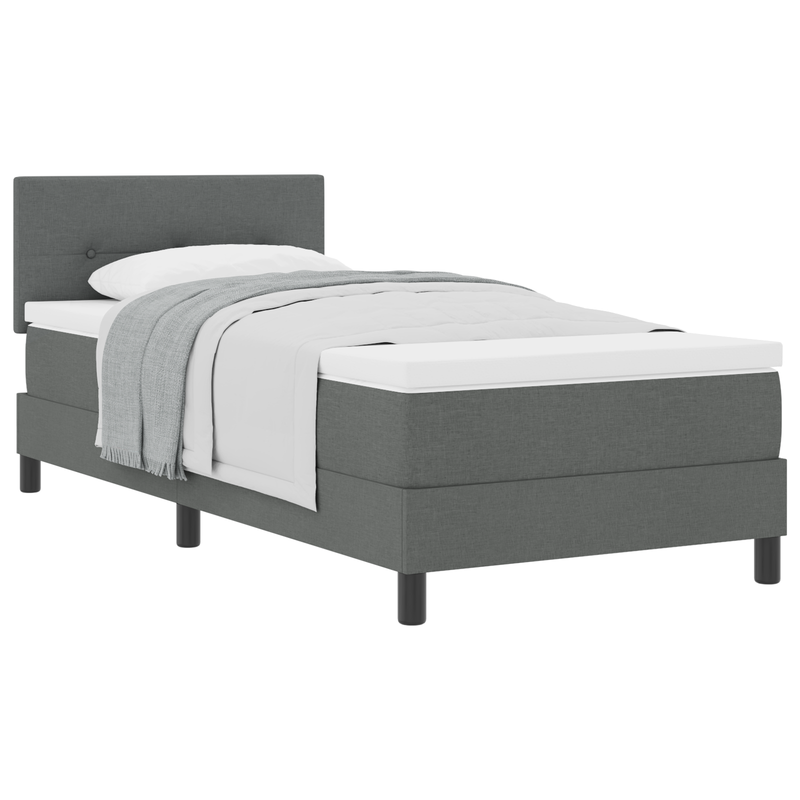 Box Spring Bed with Mattress Dark Grey King Single Fabric, vidaXL Headboard Button Tufted Dark Grey 100 cm Fabric