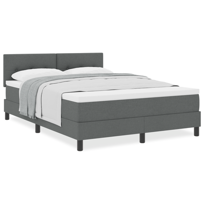 Box Spring Bed with Mattress Dark Grey Queen Fabric, vidaXL Headboard Button Tufted Dark Grey 160 cm Fabric