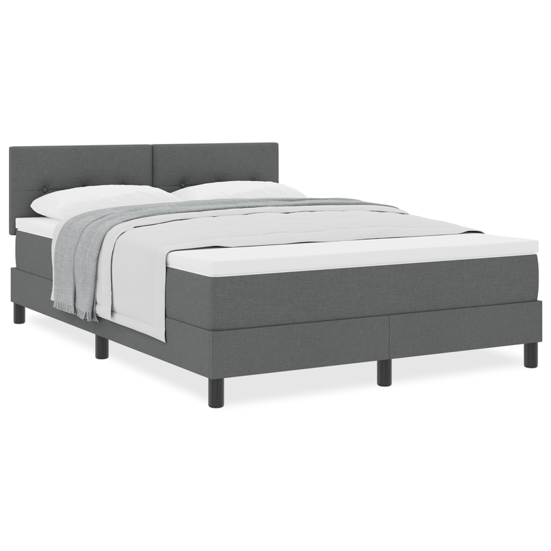 Box Spring Bed with Mattress Dark Grey Queen Fabric, vidaXL Headboard Button Tufted Dark Grey 160 cm Fabric