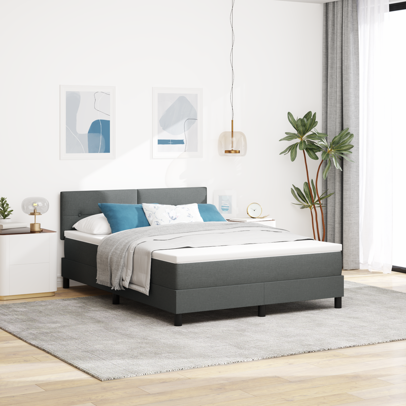 Box Spring Bed with Mattress Dark Grey Queen Fabric, vidaXL Headboard Button Tufted Dark Grey 160 cm Fabric