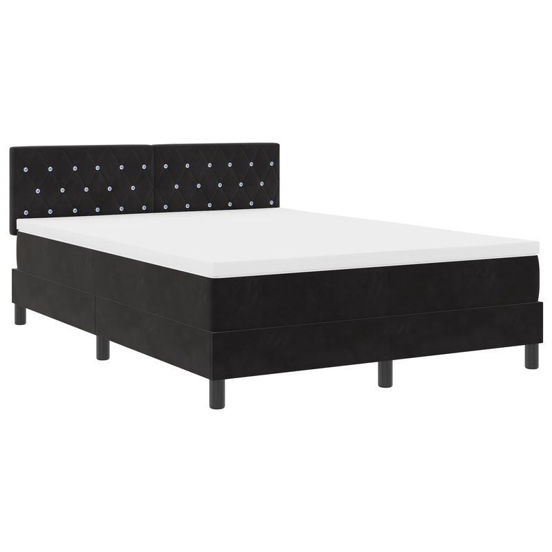 Box Spring Bed with Mattress Black Queen Velvet, vidaXL Headboard Crystal Button Tufted Black 160 cm Velvet