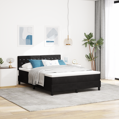 Box Spring Bed with Mattress Black Queen Velvet, vidaXL Headboard Crystal Button Tufted Black 160 cm Velvet