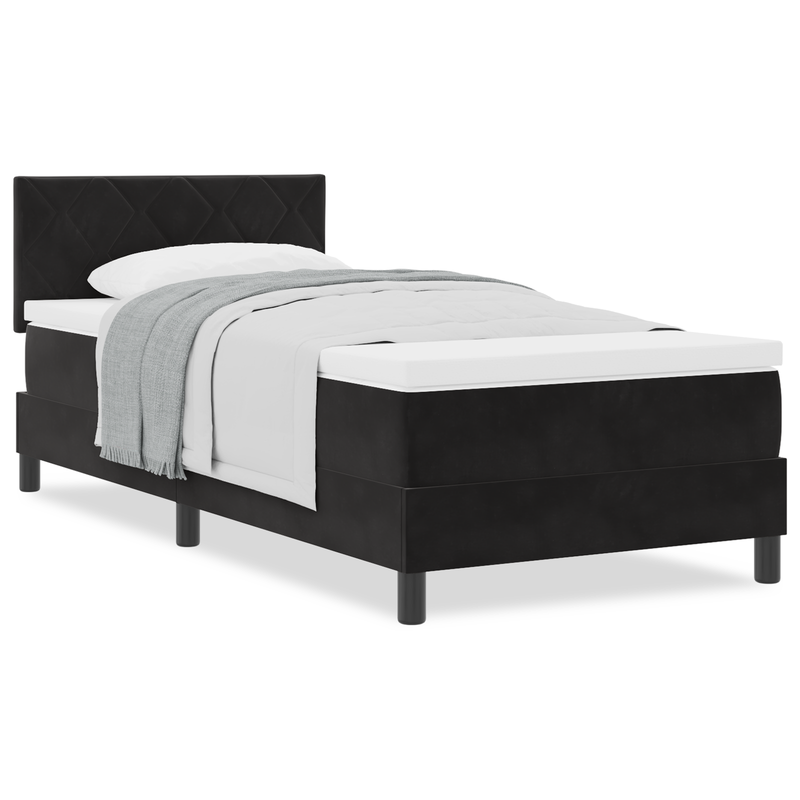 Box Spring Bed with Mattress Black King Single Velvet, vidaXL Headboard Diamond Blocks Design Black 100 cm Velvet