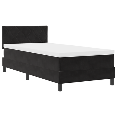 Box Spring Bed with Mattress Black King Single Velvet, vidaXL Headboard Diamond Blocks Design Black 100 cm Velvet