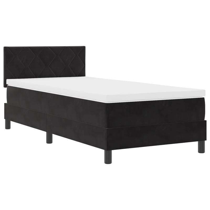 Box Spring Bed with Mattress Black King Single Velvet, vidaXL Headboard Diamond Blocks Design Black 100 cm Velvet