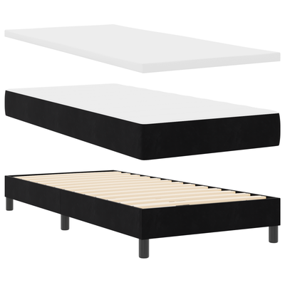 Box Spring Bed with Mattress Black King Single Velvet, vidaXL Headboard Diamond Blocks Design Black 100 cm Velvet