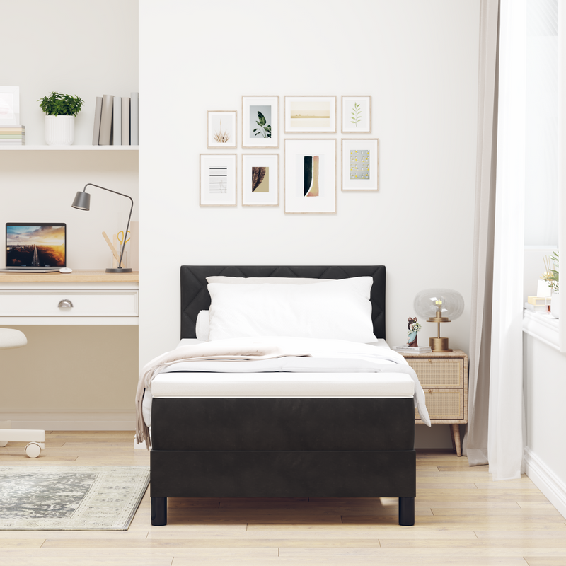 Box Spring Bed with Mattress Black King Single Velvet, vidaXL Headboard Diamond Blocks Design Black 100 cm Velvet