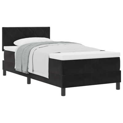Box Spring Bed with Mattress Black King Single Velvet, vidaXL Headboard Diamond Blocks Design Black 100 cm Velvet