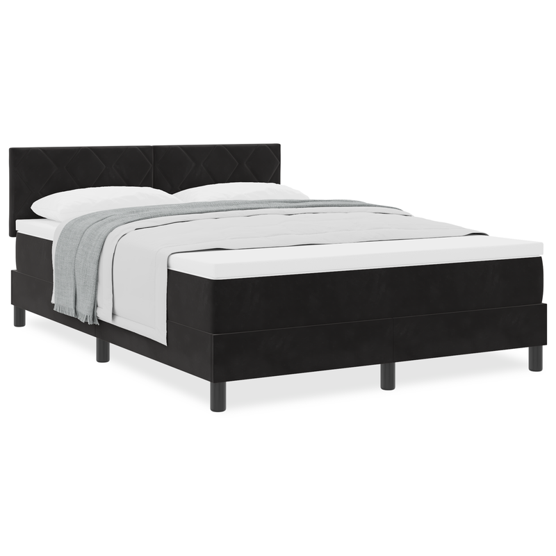 Box Spring Bed with Mattress Black Full Velvet, vidaXL Headboard Diamond Blocks Design Black 140 cm Velvet