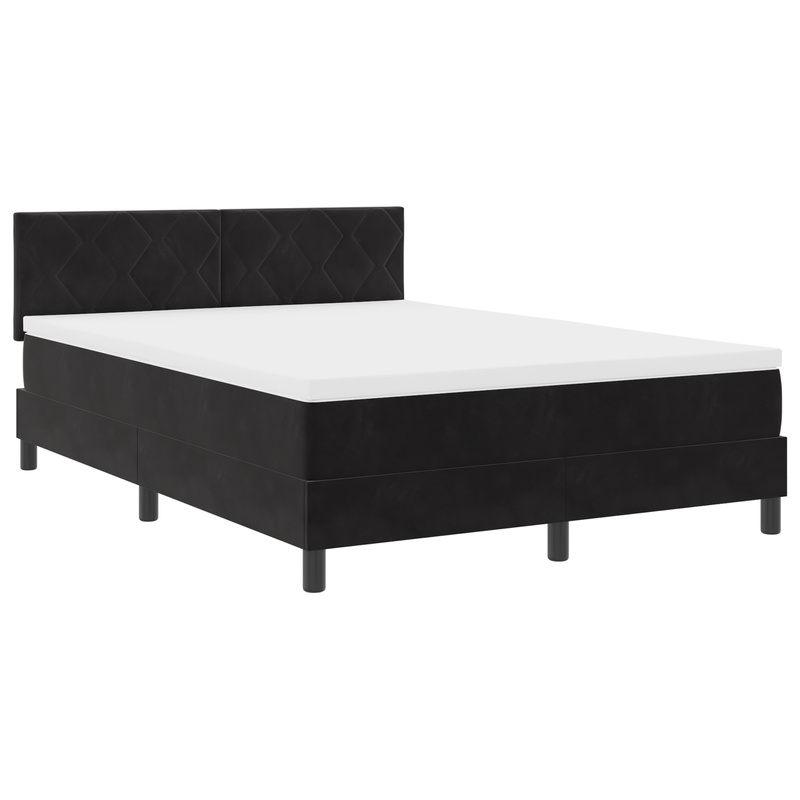 Box Spring Bed with Mattress Black Full Velvet, vidaXL Headboard Diamond Blocks Design Black 140 cm Velvet