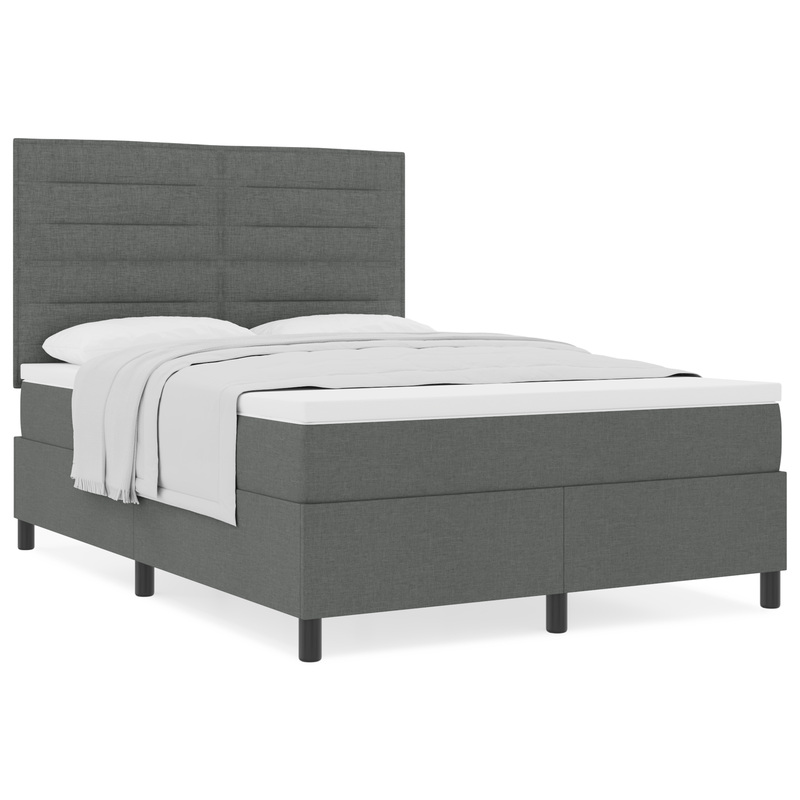 Box Spring Bed with Mattress Dark Grey Queen Fabric, vidaXL Headboard Lines Design Dark Grey 160 cm Fabric