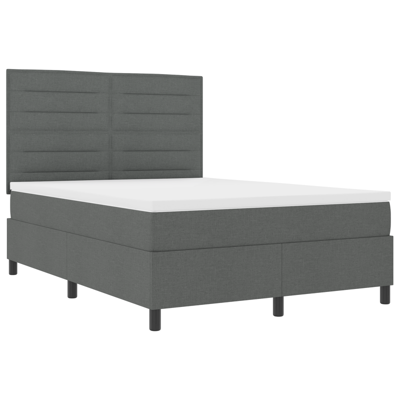 Box Spring Bed with Mattress Dark Grey Queen Fabric, vidaXL Headboard Lines Design Dark Grey 160 cm Fabric