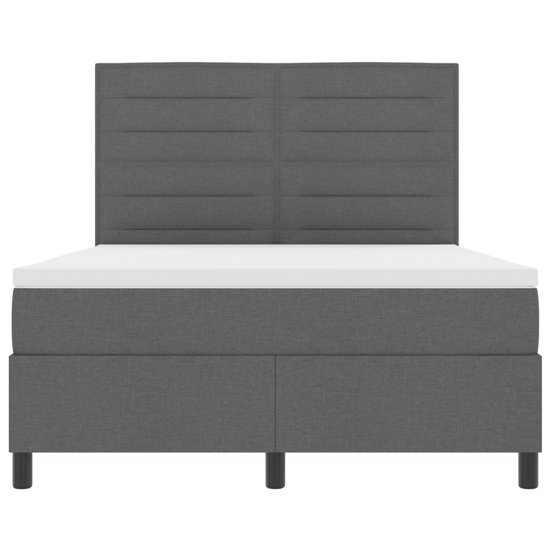 Box Spring Bed with Mattress Dark Grey Queen Fabric, vidaXL Headboard Lines Design Dark Grey 160 cm Fabric