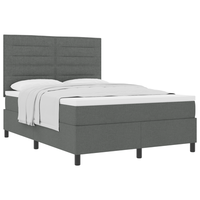 Box Spring Bed with Mattress Dark Grey Queen Fabric, vidaXL Headboard Lines Design Dark Grey 160 cm Fabric