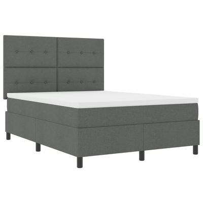 Box Spring Bed with Mattress Dark Grey Queen Fabric, vidaXL Headboard Button Tufted Dark Grey 160 cm Fabric