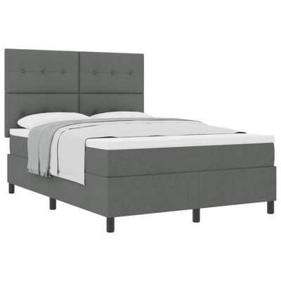 Box Spring Bed with Mattress Dark Grey Queen Fabric, vidaXL Headboard Button Tufted Dark Grey 160 cm Fabric
