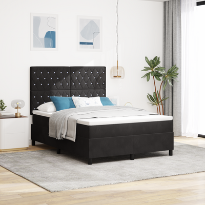 Box Spring Bed with Mattress Black Queen Velvet, vidaXL Headboard Crystal Button Tufted Black 160 cm Velvet
