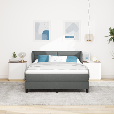 Box Spring Bed with Mattress Dark Grey Queen Fabric