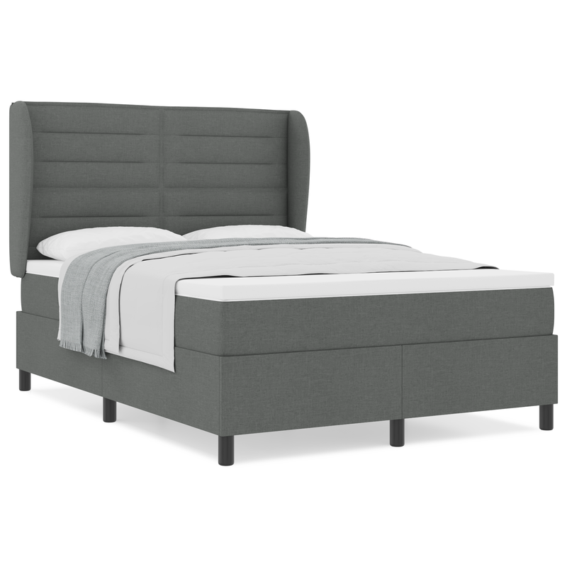 Box Spring Bed with Mattress Dark Grey Queen Fabric