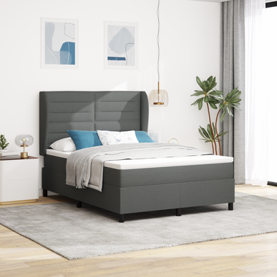 Box Spring Bed with Mattress Dark Grey Queen Fabric